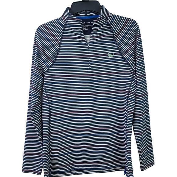 Peter Millar Blue Pink Cream Metallic Stripe 1/4 Zip Pull Over Sun Shirt  Medium - Picture 1 of 4